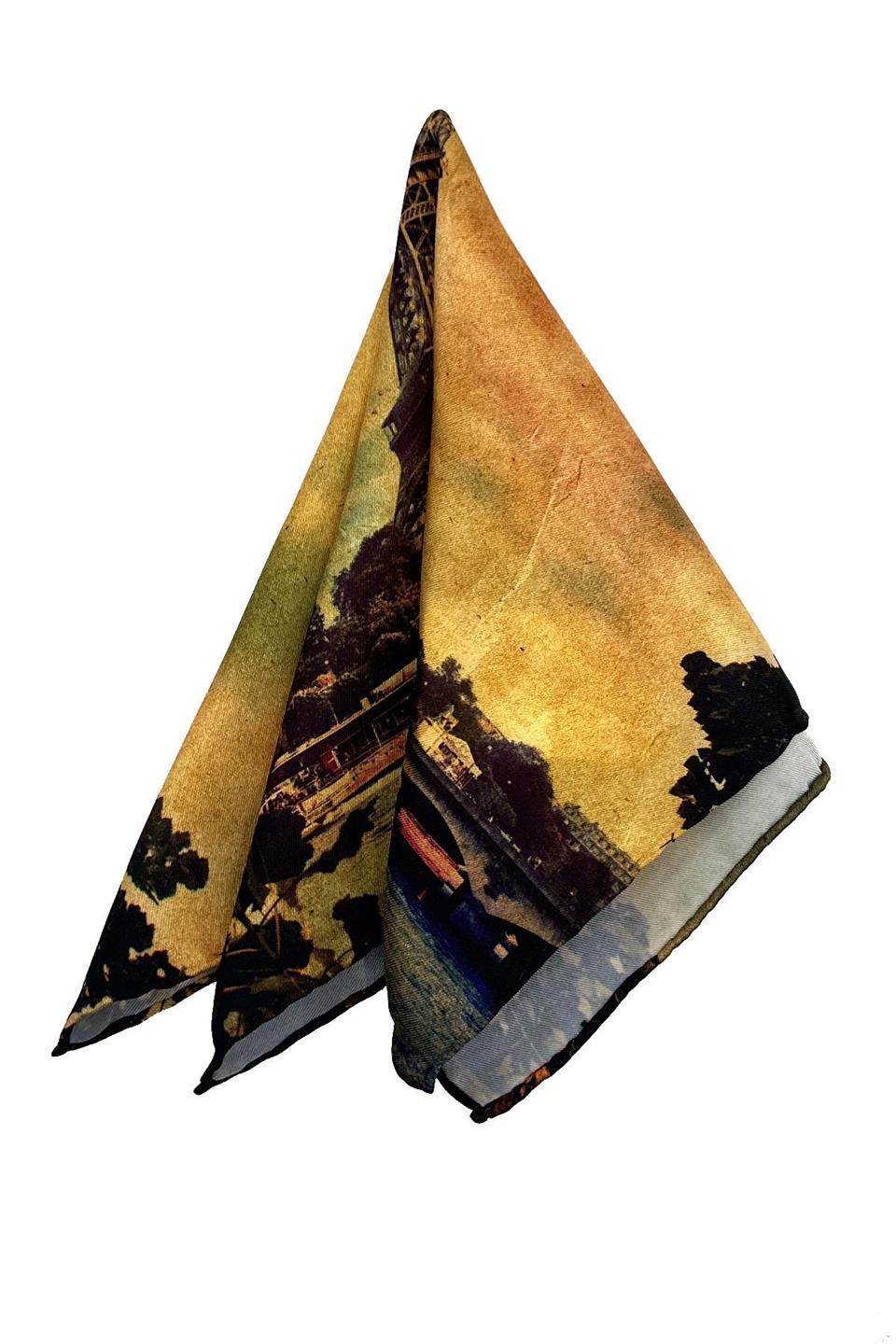 Sarı Eiffel Motif Erkek Cep Mendili SPS618-97