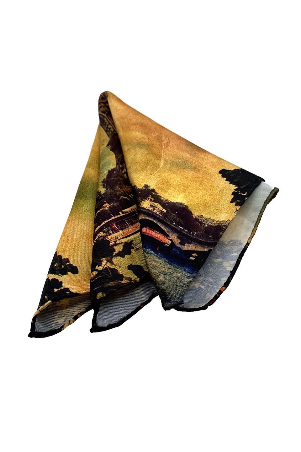 Sarı Eiffel Motif Erkek Cep Mendili SPS618-97