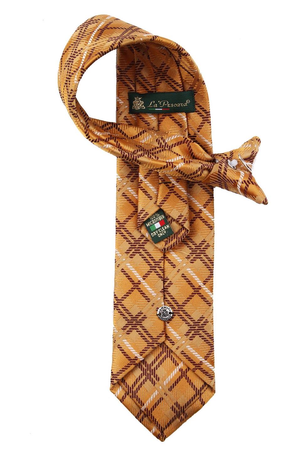 Sarı Ekose Desen Klipsli Kravat KLP406