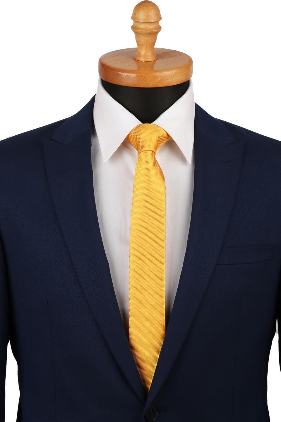 Sarı Kendinden Desen Çok İnce Kravat UST26