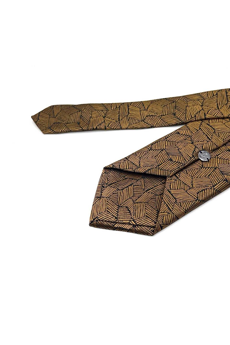 Sarı Kendinden Desen Mendilli Klasik Kravat KK13551