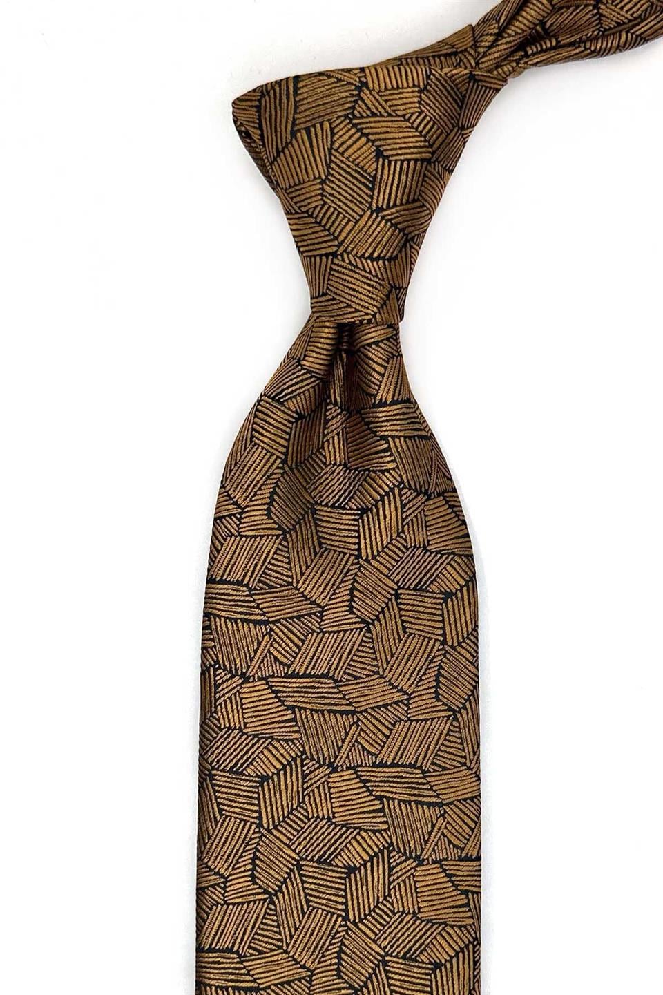 Sarı Kendinden Desen Mendilli Klasik Kravat KK13551