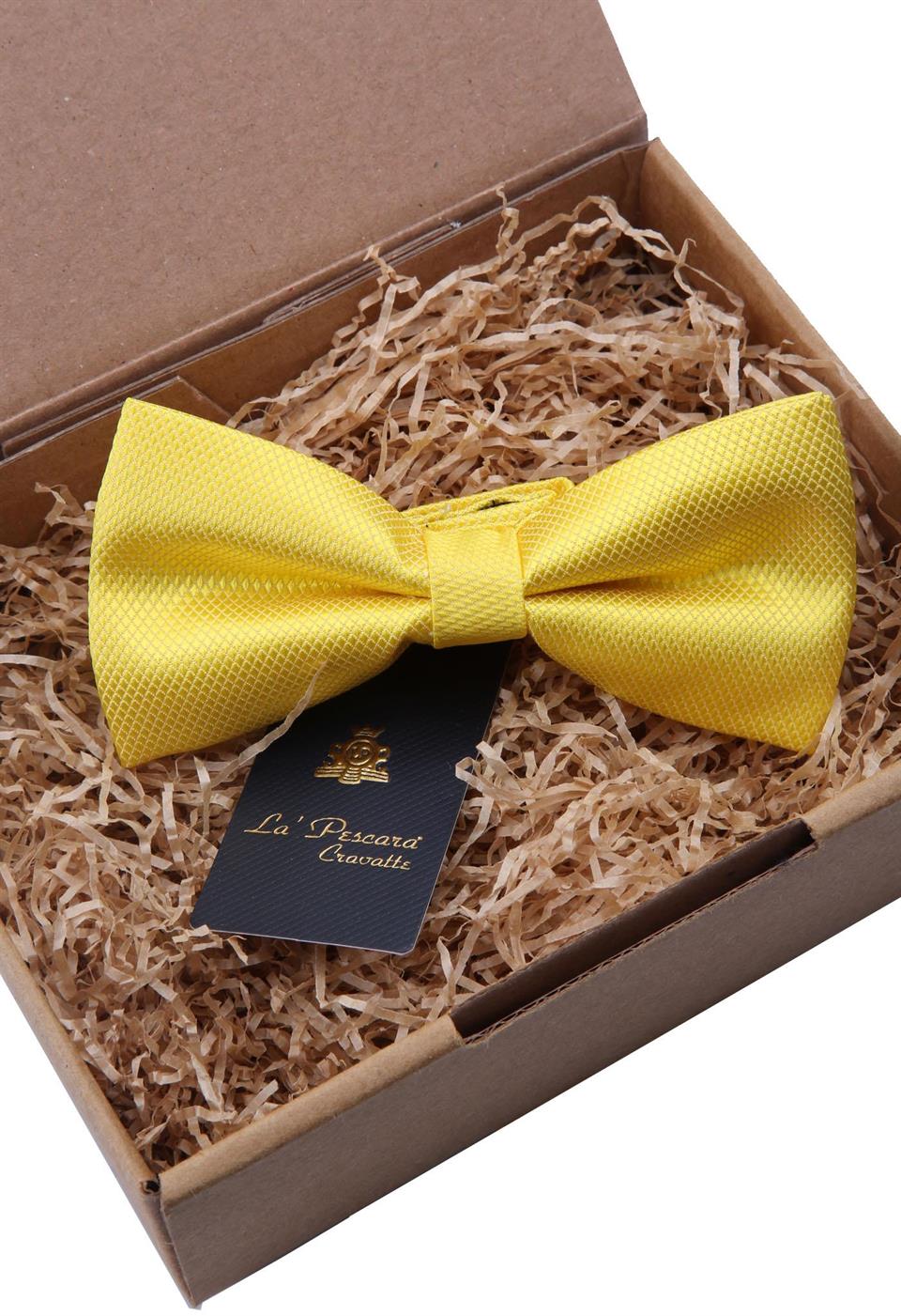 Sarı Kendinden Desenli Papyon P484