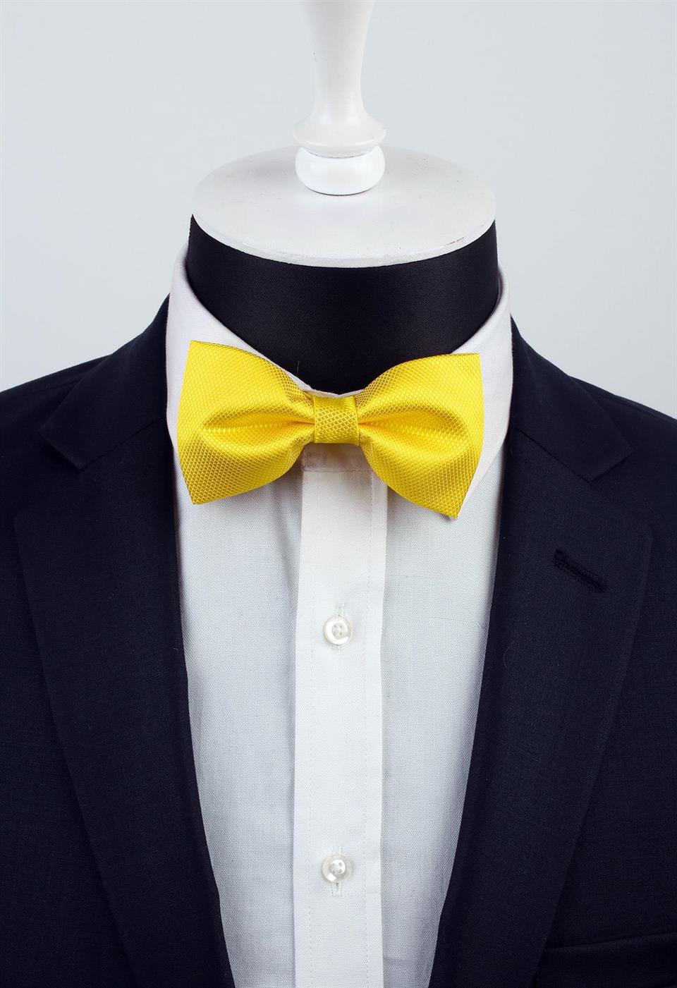 Sarı Kendinden Desenli Papyon P484