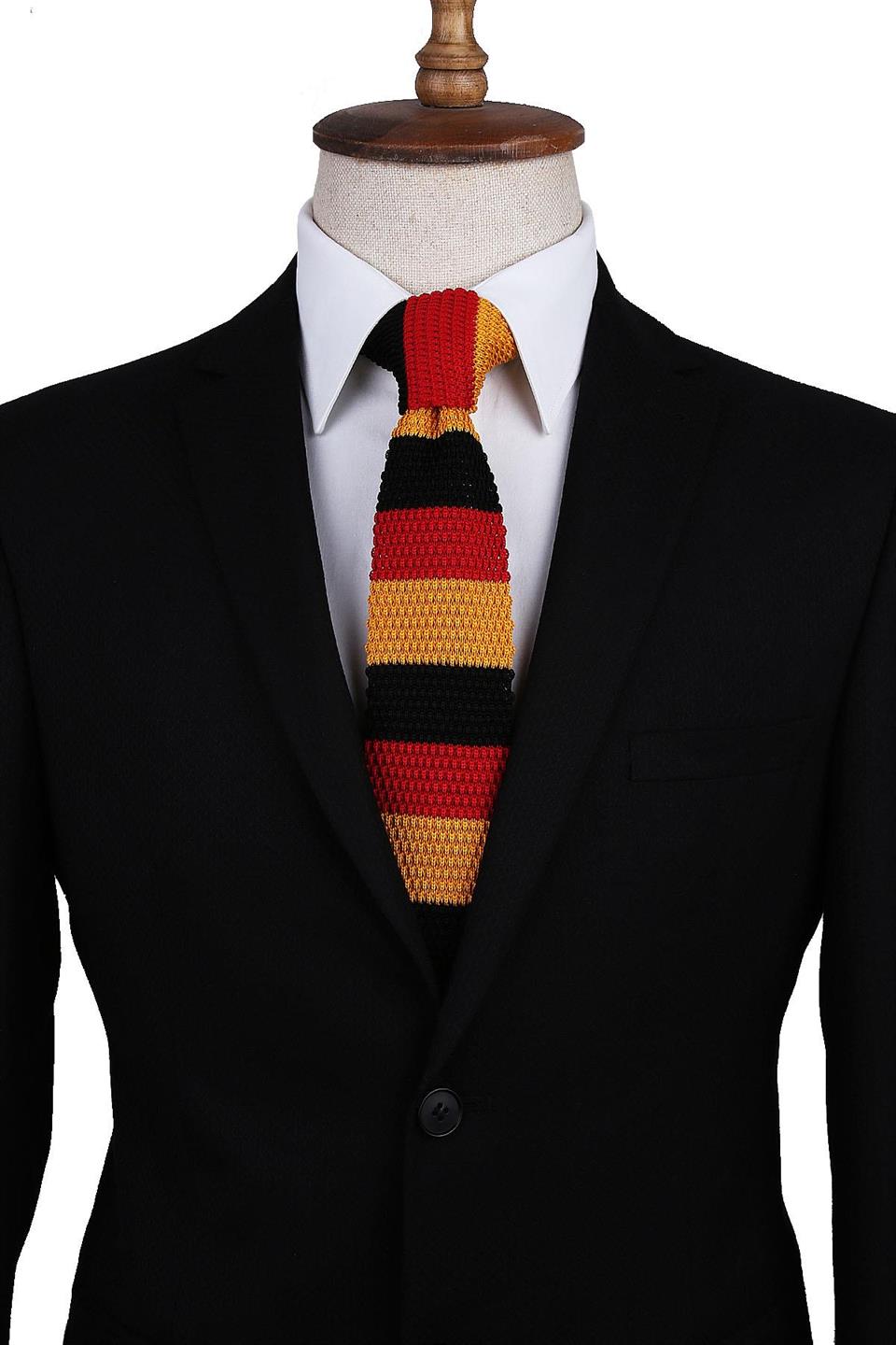 Sarı - Kırmızı Çizgi Desen Örgü Kravat ÖR8291