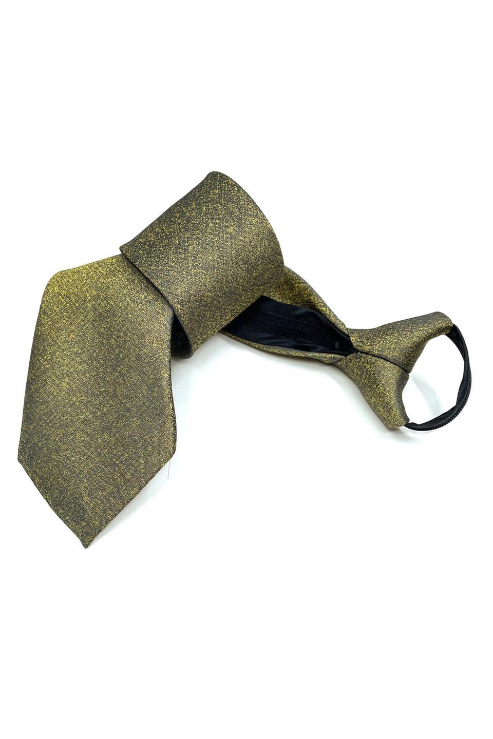 Sarı Kum Desen Mendilli Fermuarlı Kravat FRMR40