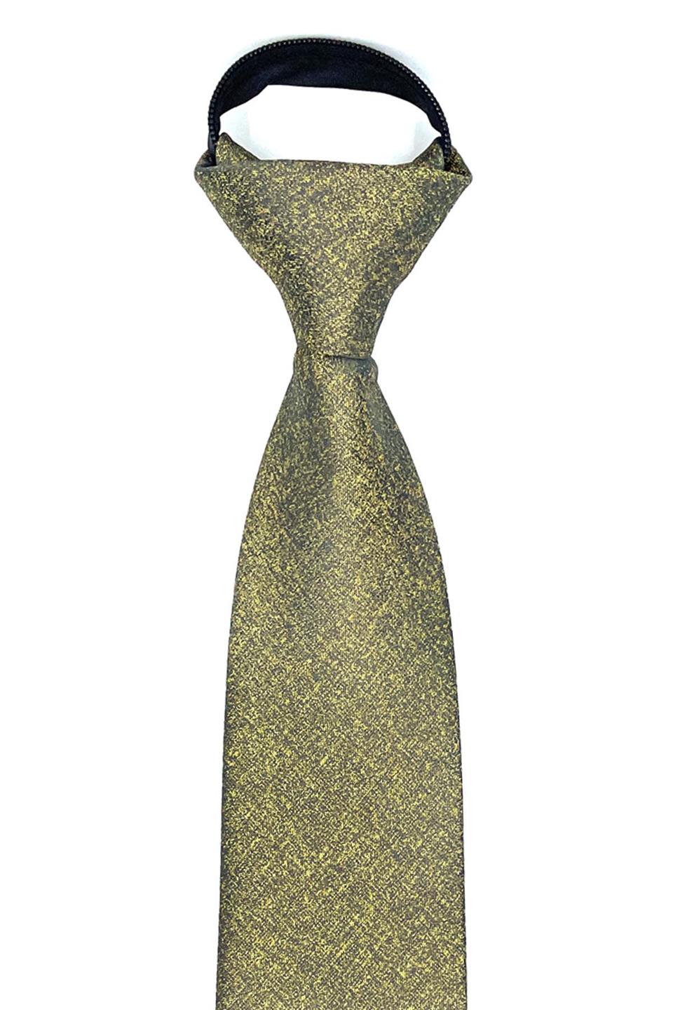 Sarı Kum Desen Mendilli Fermuarlı Kravat FRMR40