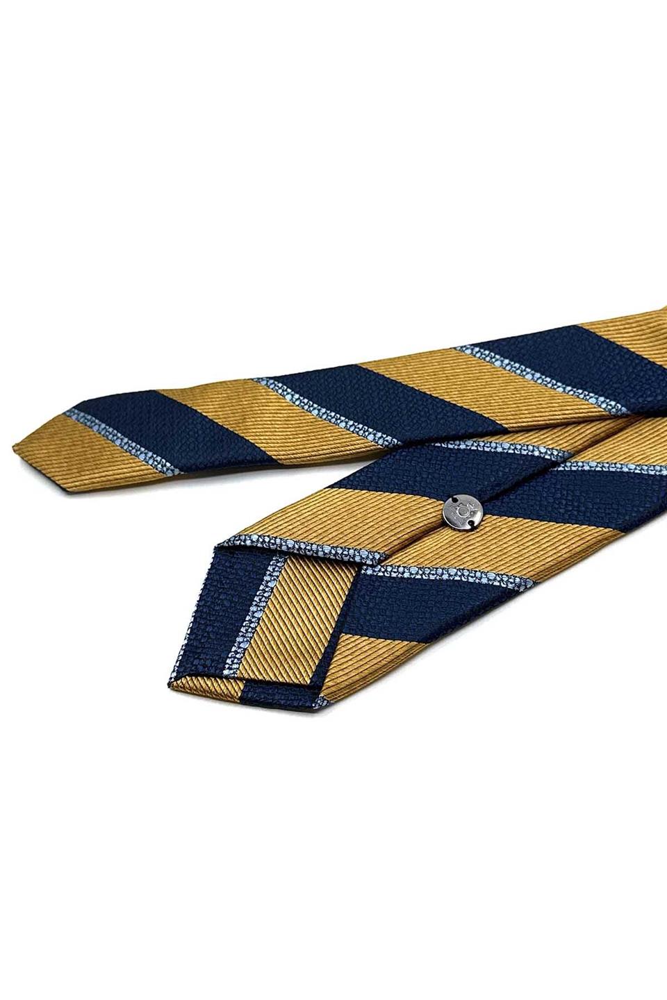 Sarı - Lacivert Çizgi Desen Slim Kravat SK8034