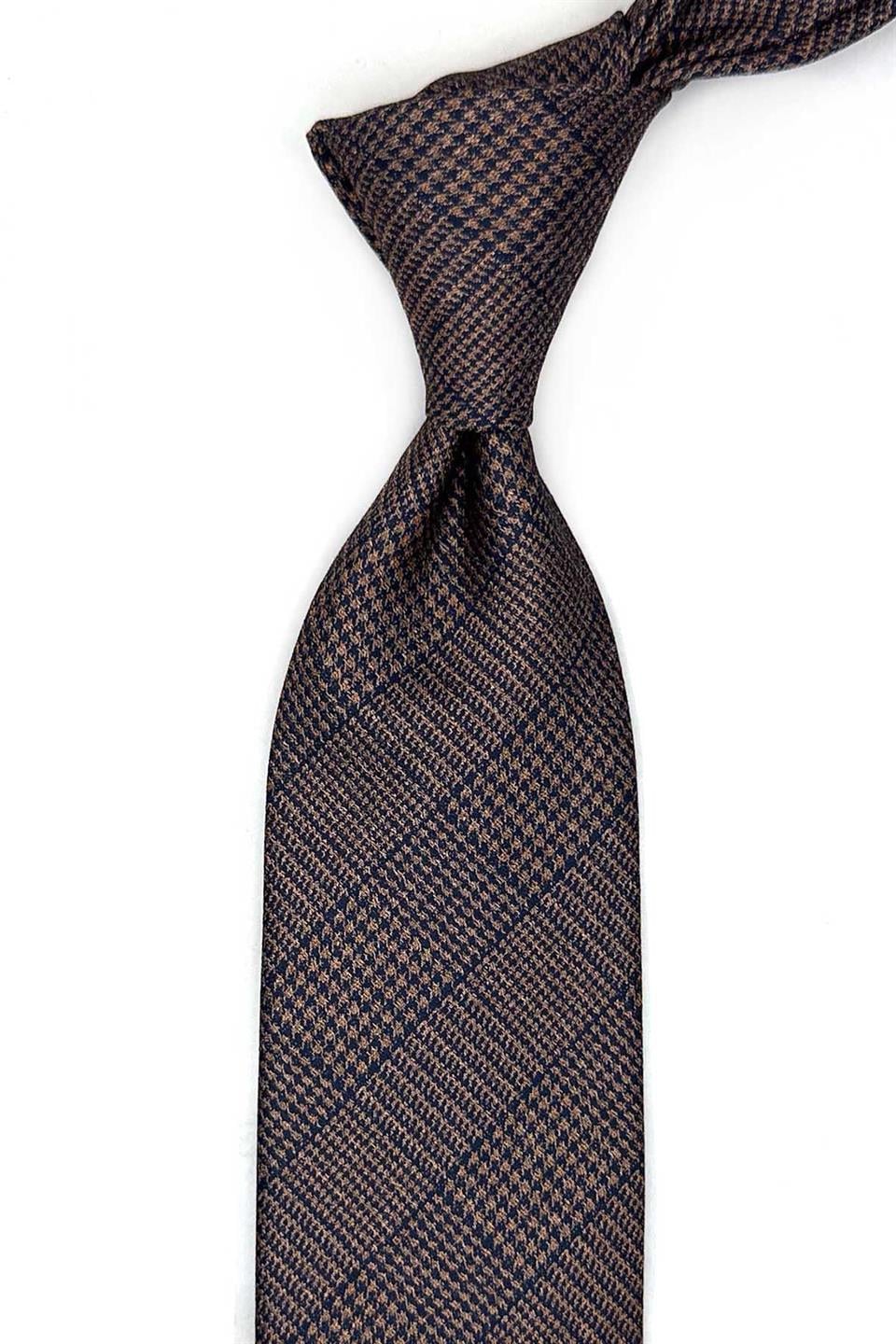 Sarı - Lacivert Kare Desen Mendilli Klasik Kravat KK13586