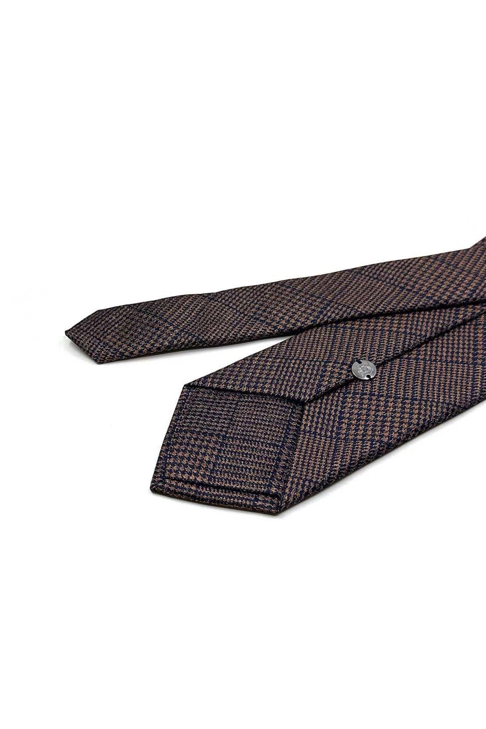 Sarı - Lacivert Kare Desen Mendilli Klasik Kravat KK13586