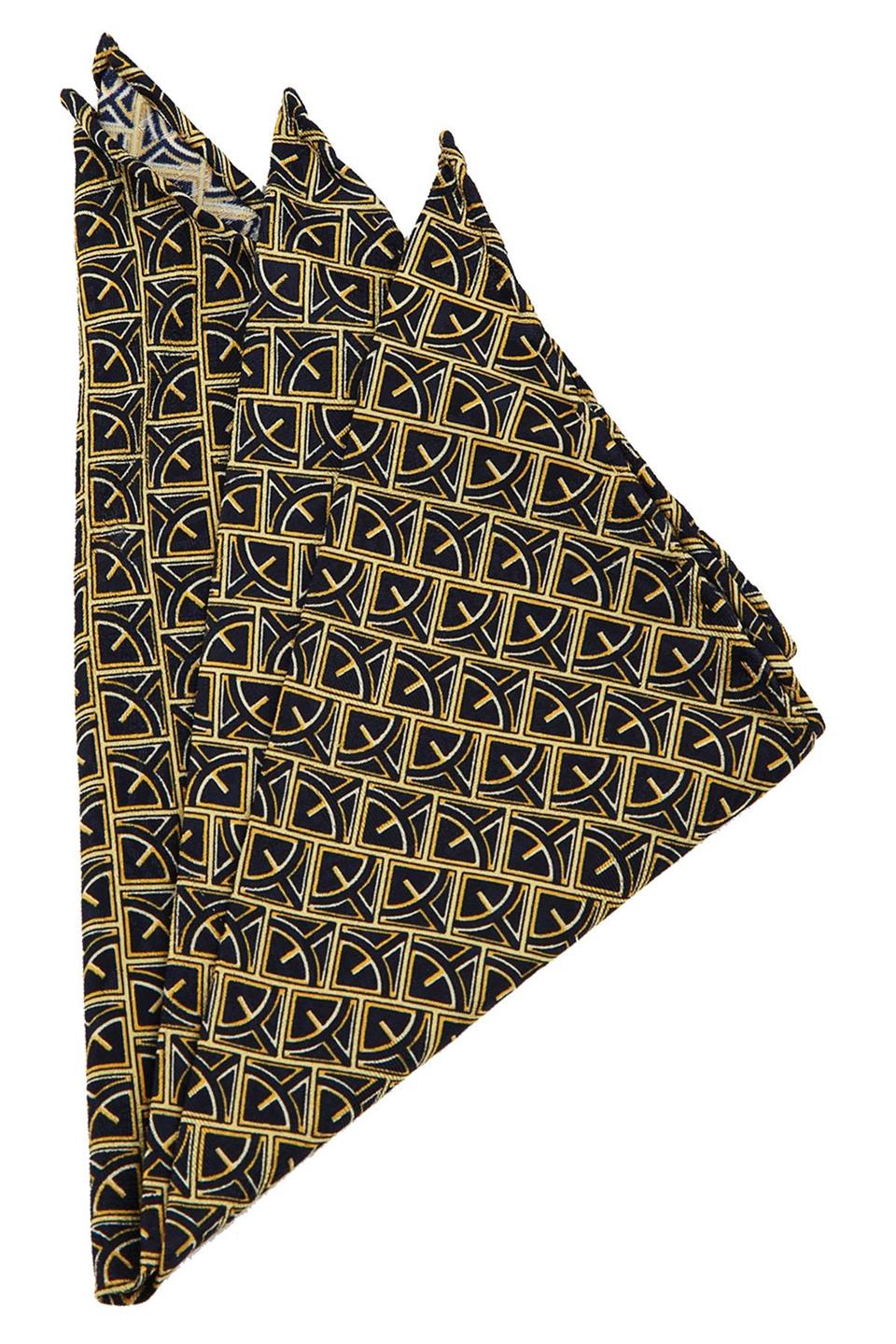 Sarı - Lacivert Motif Baskılı İpek Mendil SPS193