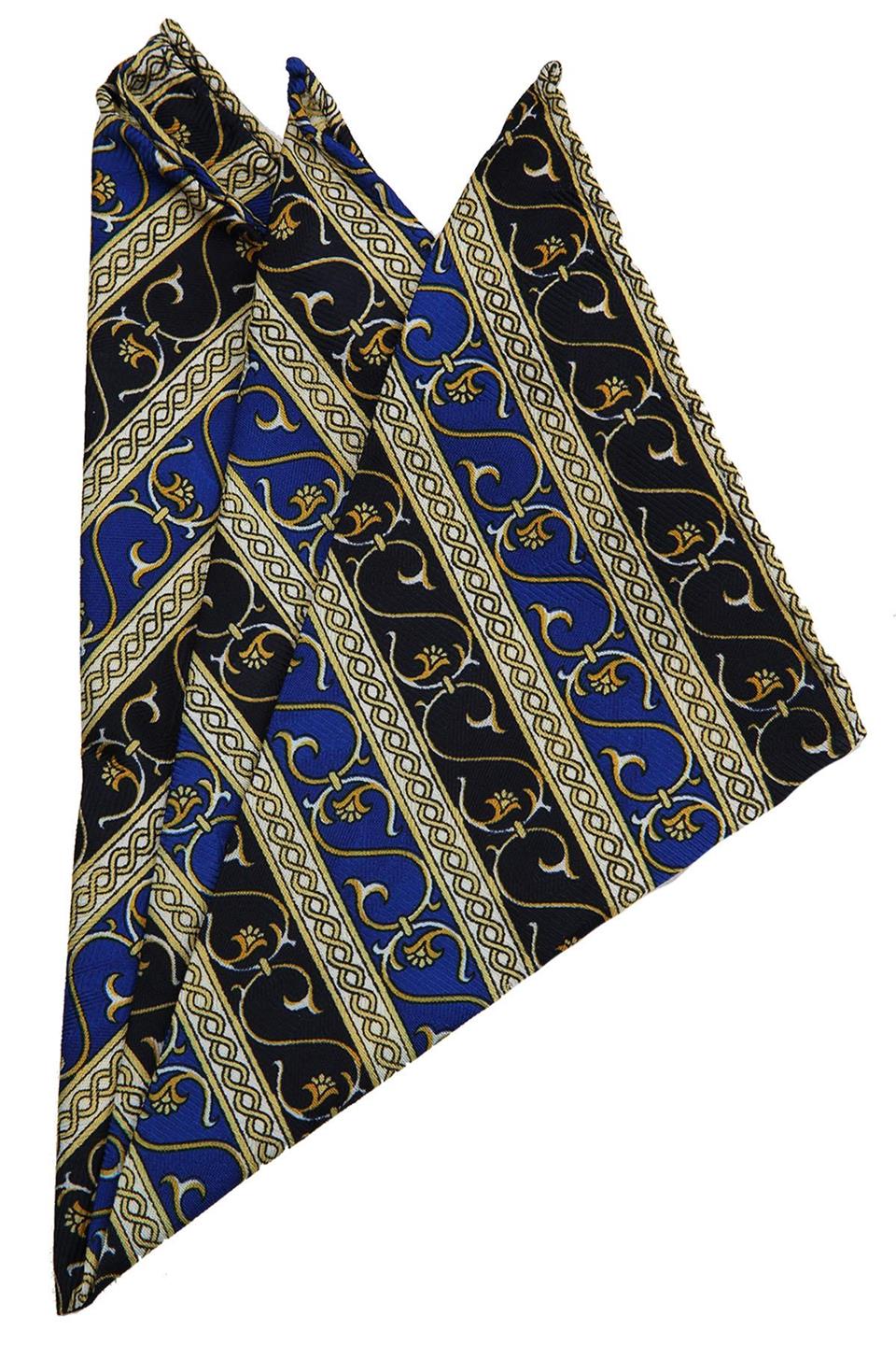 Sarı - Lacivert Motif Baskılı İpek Mendil SPS413