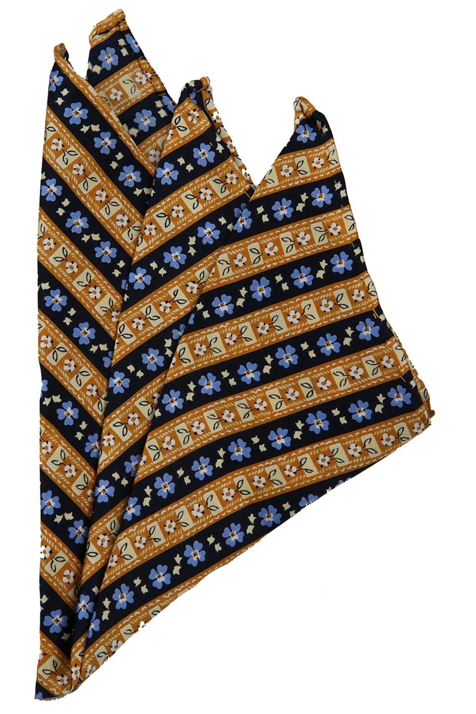 Sarı - Lacivert Motif Baskılı İpek Mendil SPS307