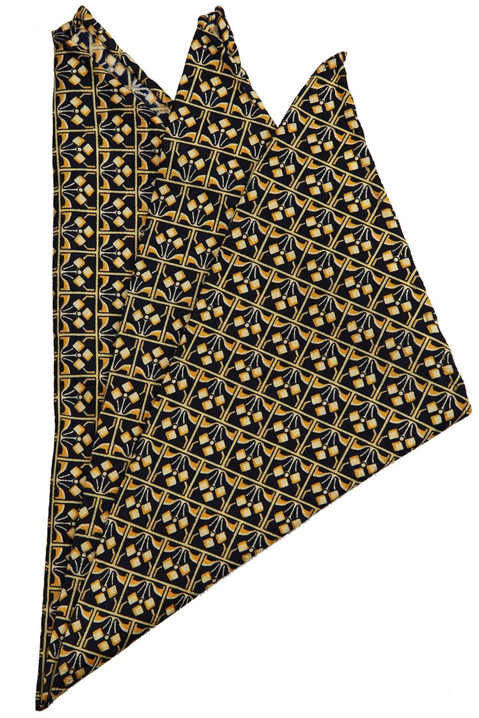 Sarı - Lacivert Motif Baskılı İpek Mendil SPS405