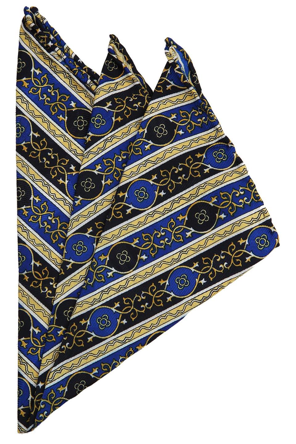 Sarı - Lacivert Motif Baskılı İpek Mendil SPS373