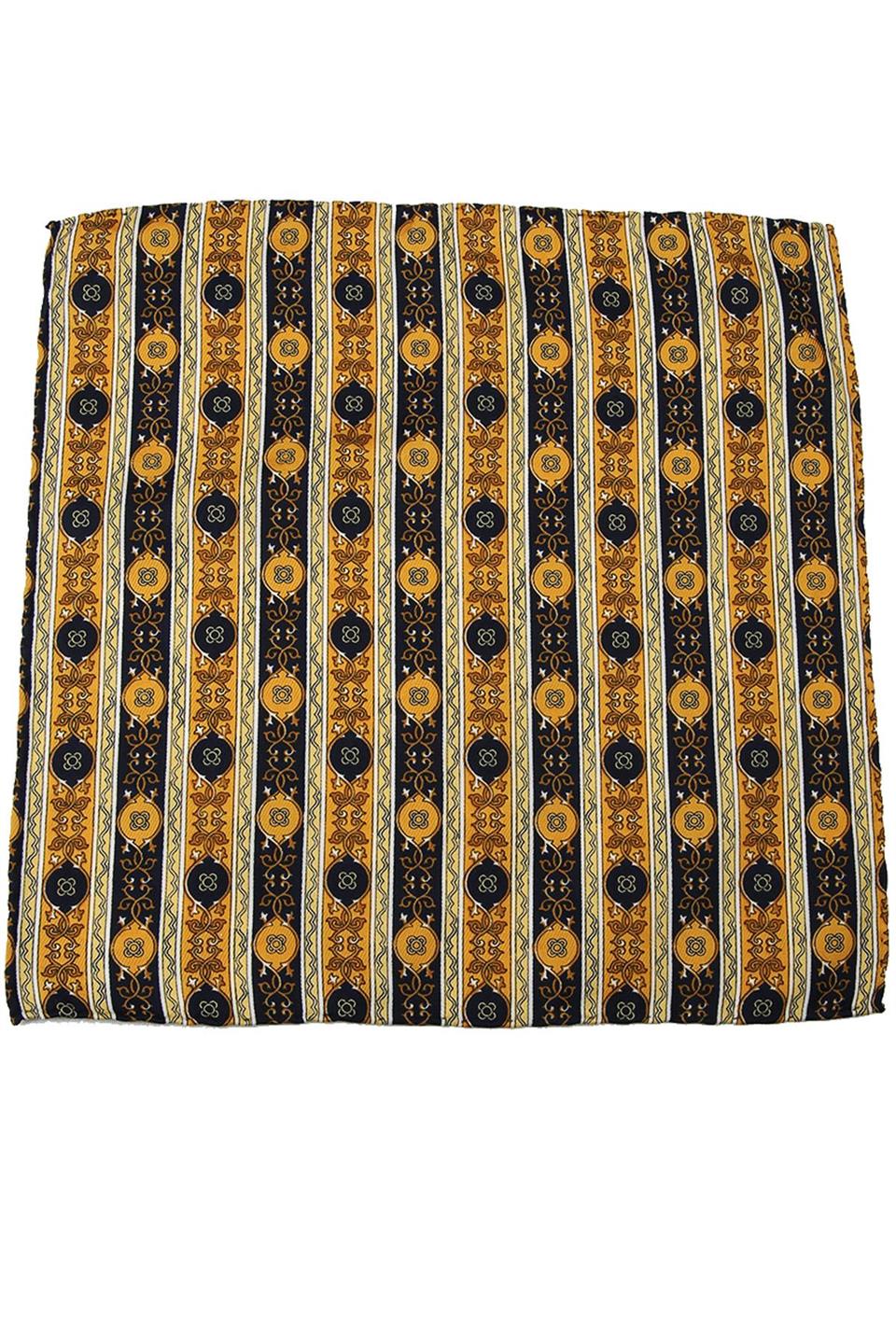 Sarı - Lacivert Motif Baskılı İpek Mendil SPS374
