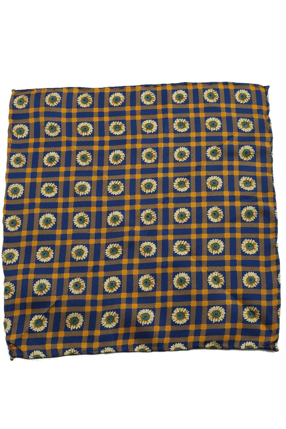 Sarı - Lacivert Motif Baskılı İpek Mendil SPS170