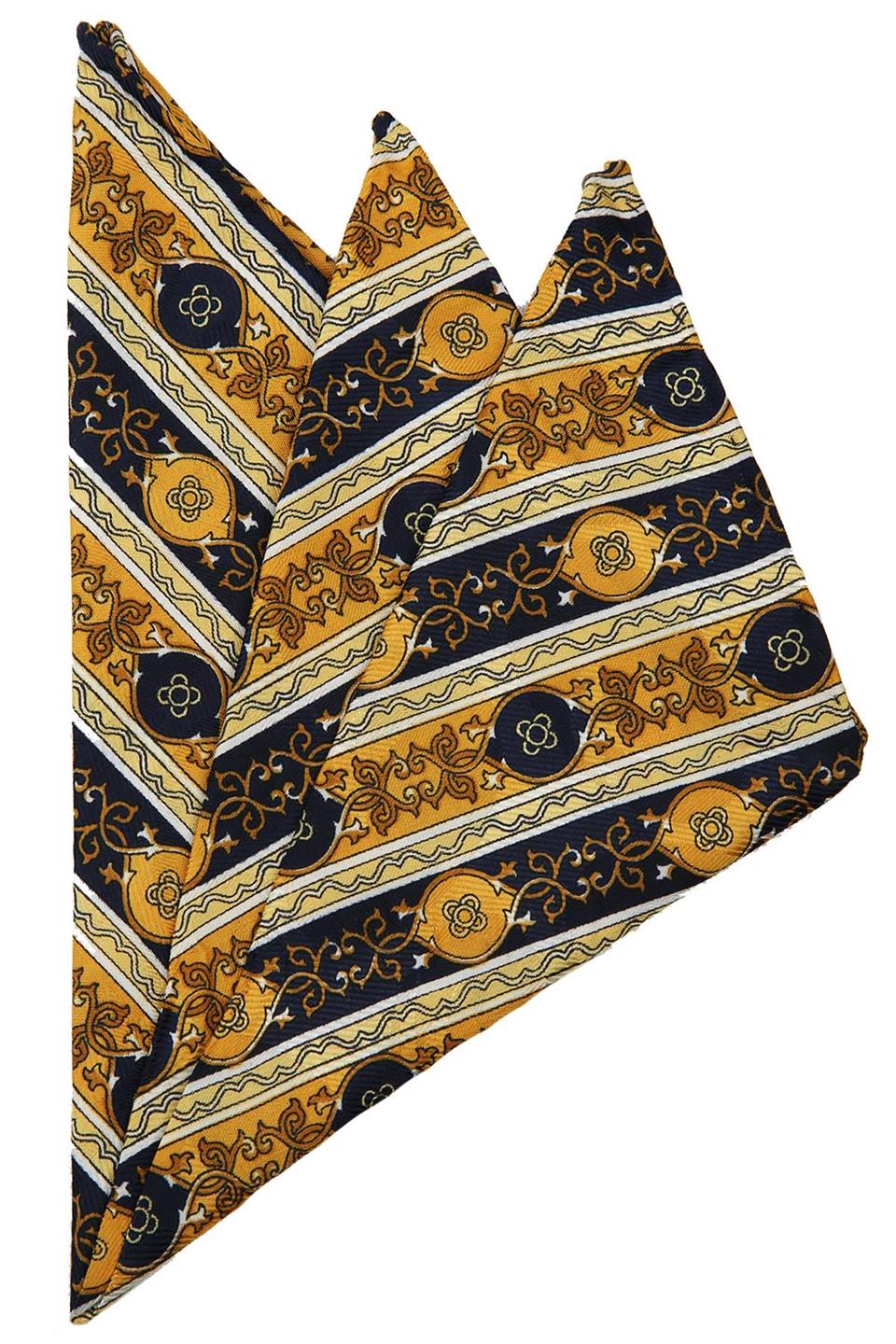 Sarı - Lacivert Motif Baskılı İpek Mendil SPS374
