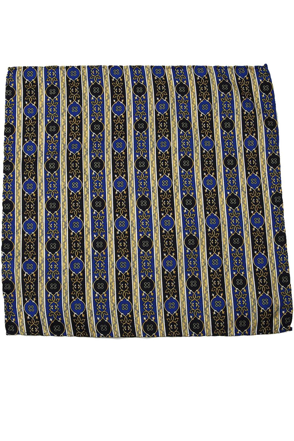 Sarı - Lacivert Motif Baskılı İpek Mendil SPS373