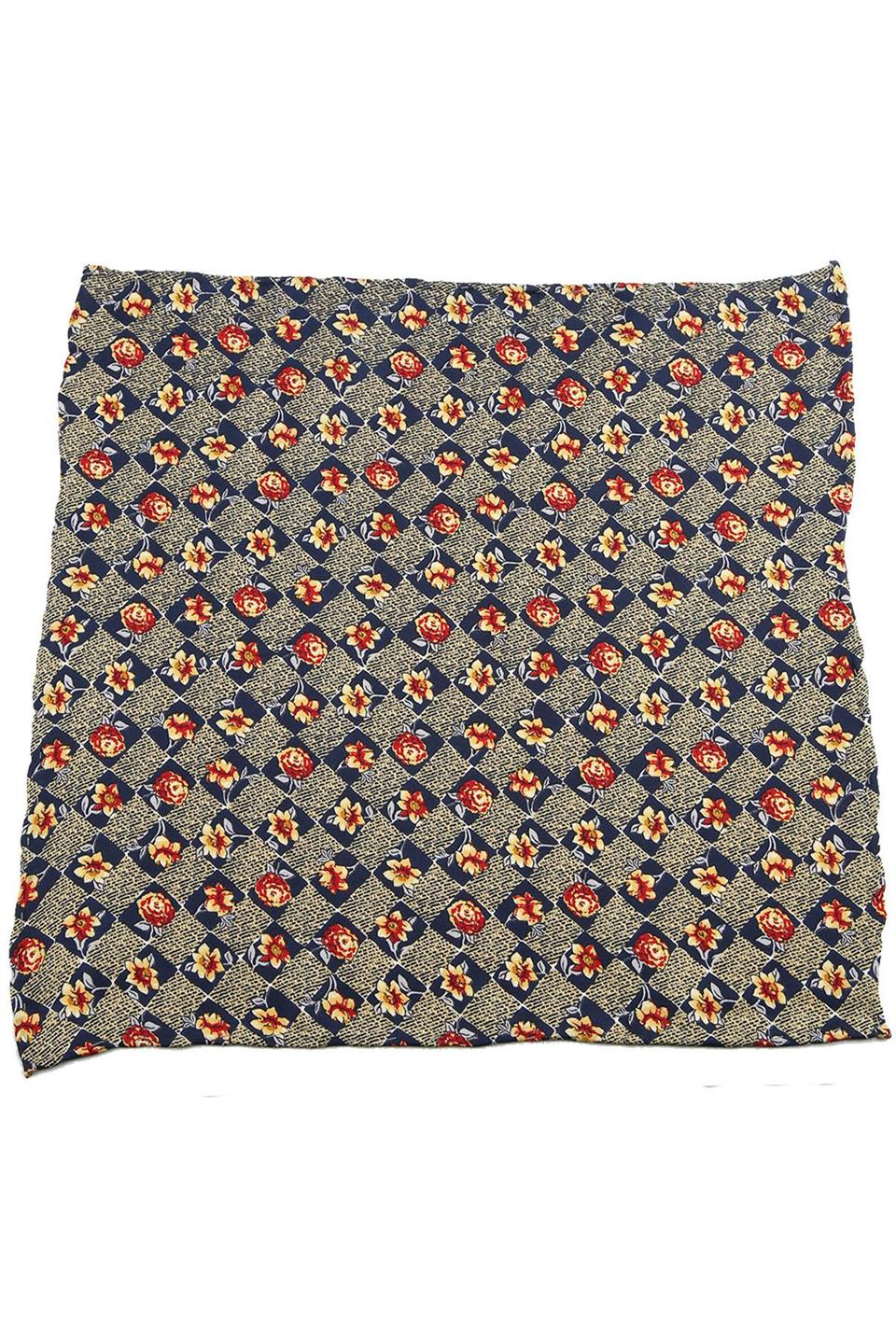 Sarı - Lacivert Motif Baskılı İpek Mendil SPS187
