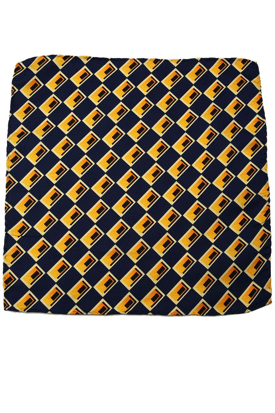 Sarı - Lacivert Motif Baskılı İpek Mendil SPS404