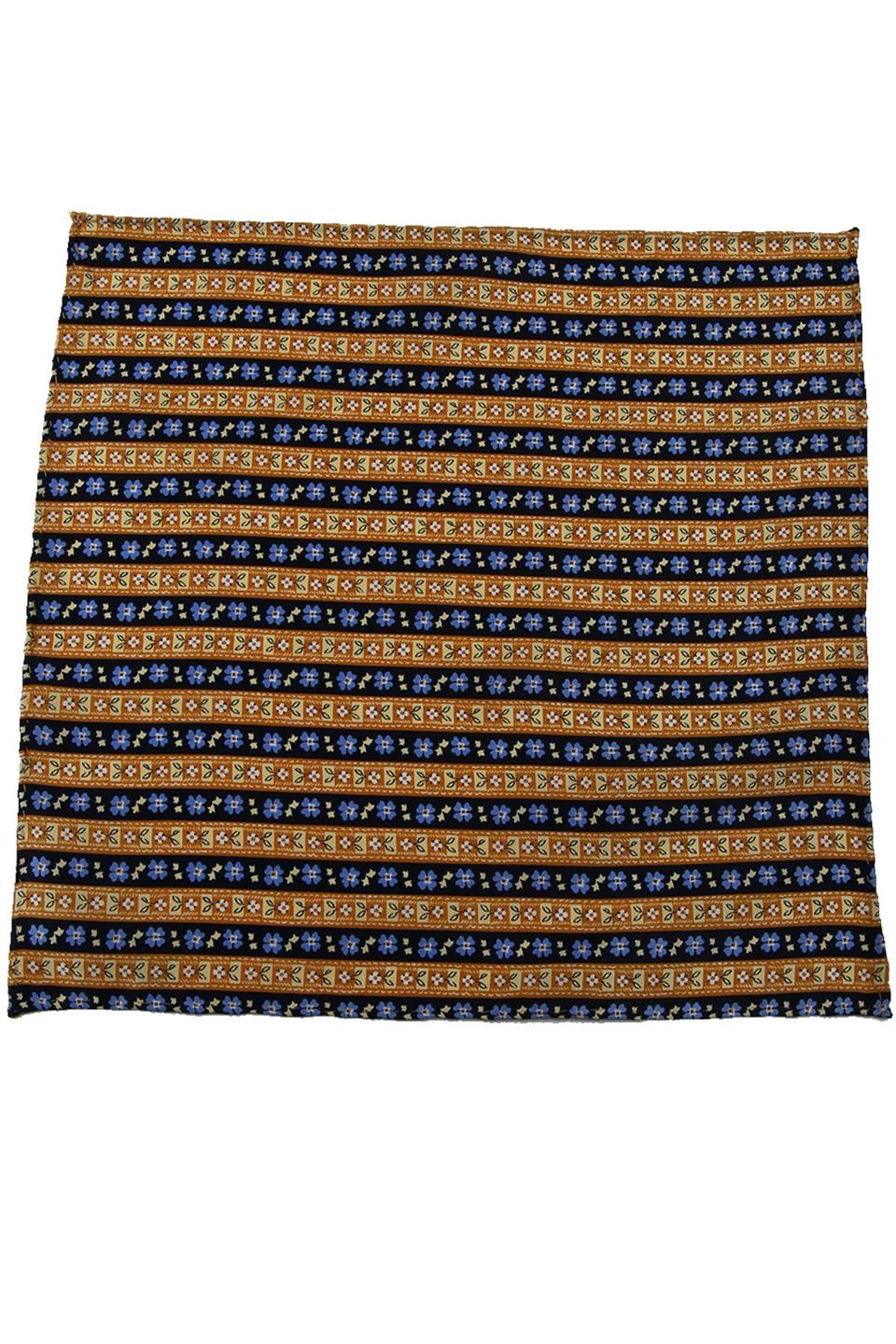 Sarı - Lacivert Motif Baskılı İpek Mendil SPS307