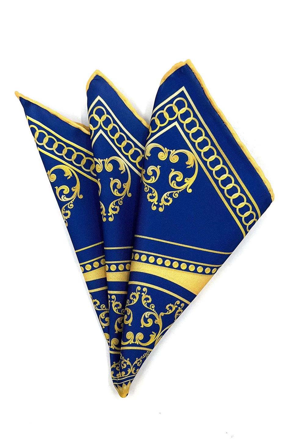 Sarı - Lacivert Motif Desen Erkek Cep Mendili SPS570-4