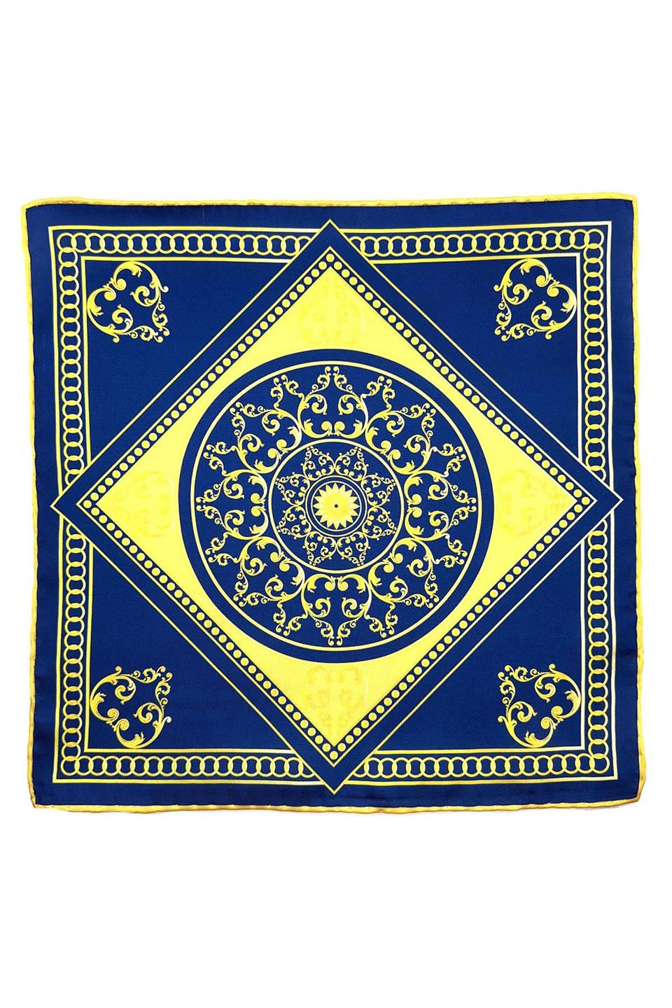 Sarı - Lacivert Motif Desen Erkek Cep Mendili SPS570-4