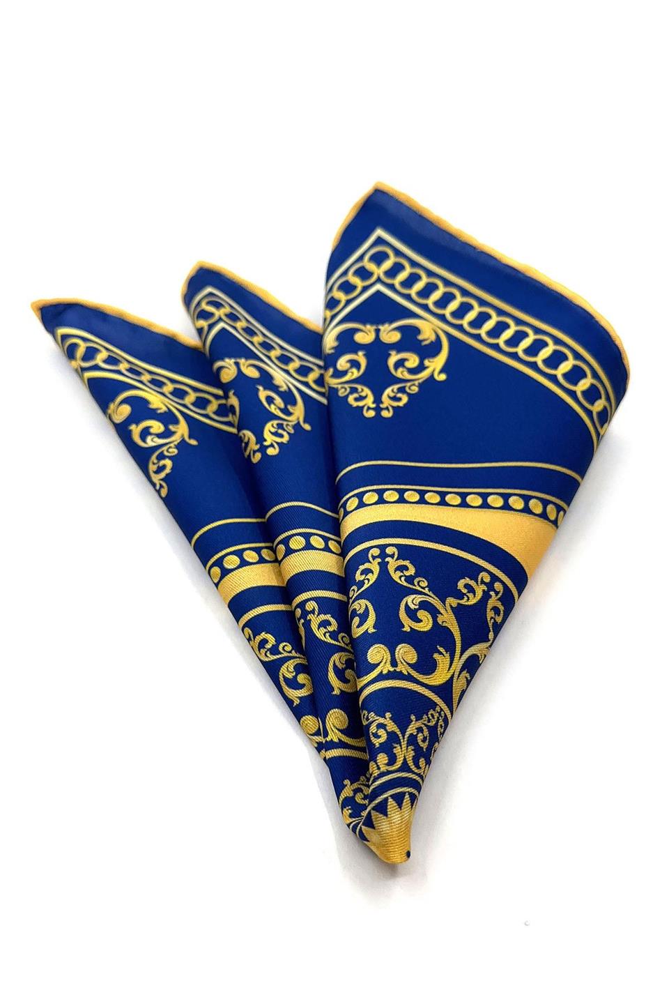 Sarı - Lacivert Motif Desen Erkek Cep Mendili SPS570-4
