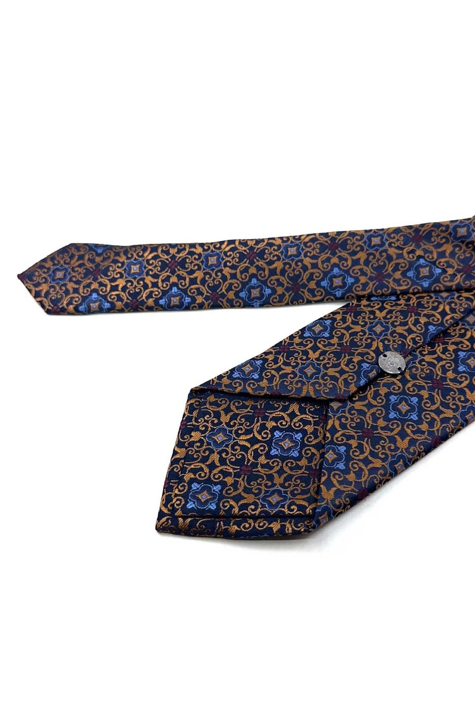 Sarı Lacivert Motif Desen Mendilli Klasik Kravat KK13920