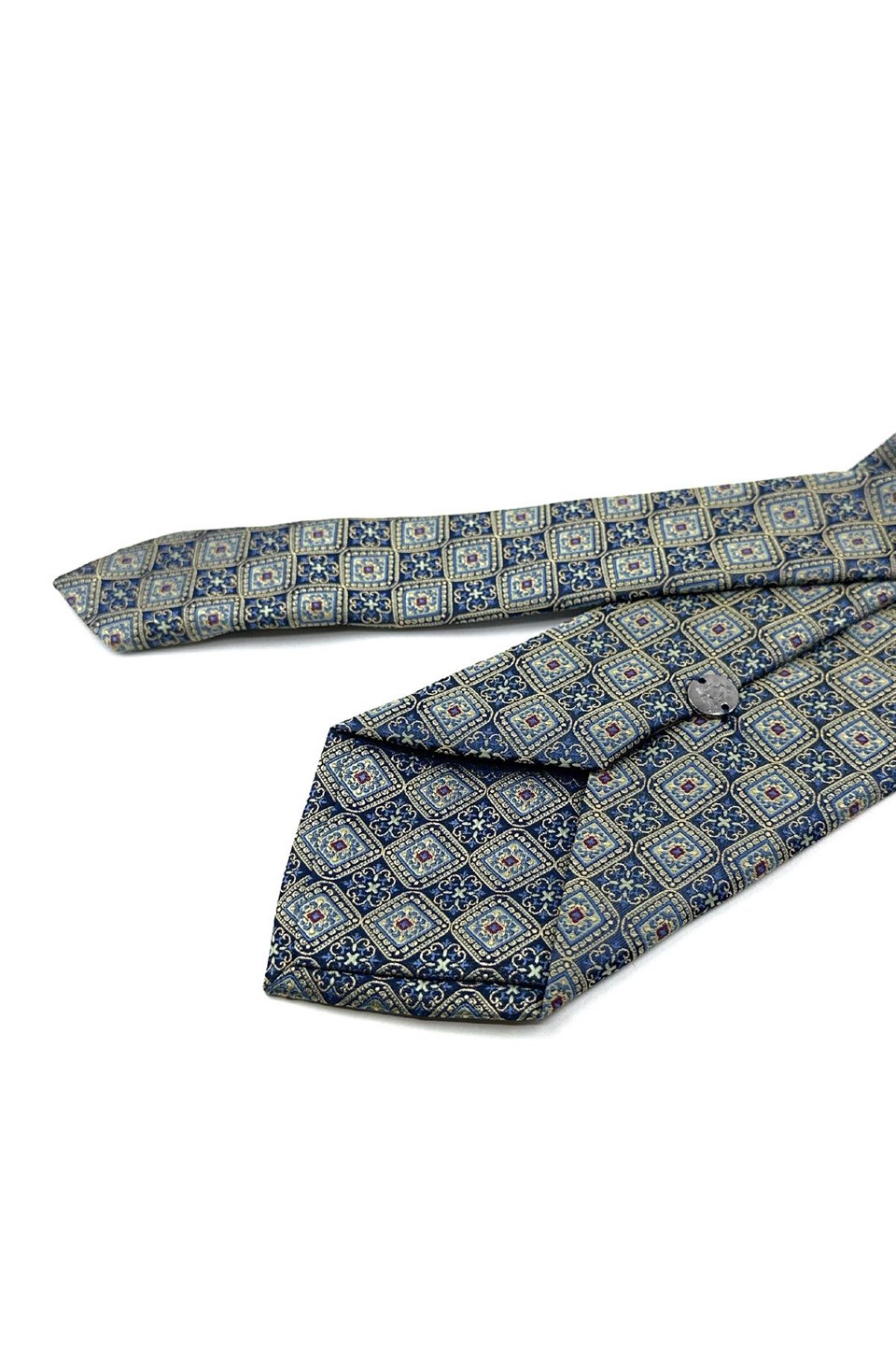 Sarı Lacivert Motif Desen Mendilli Klasik Kravat KK13896