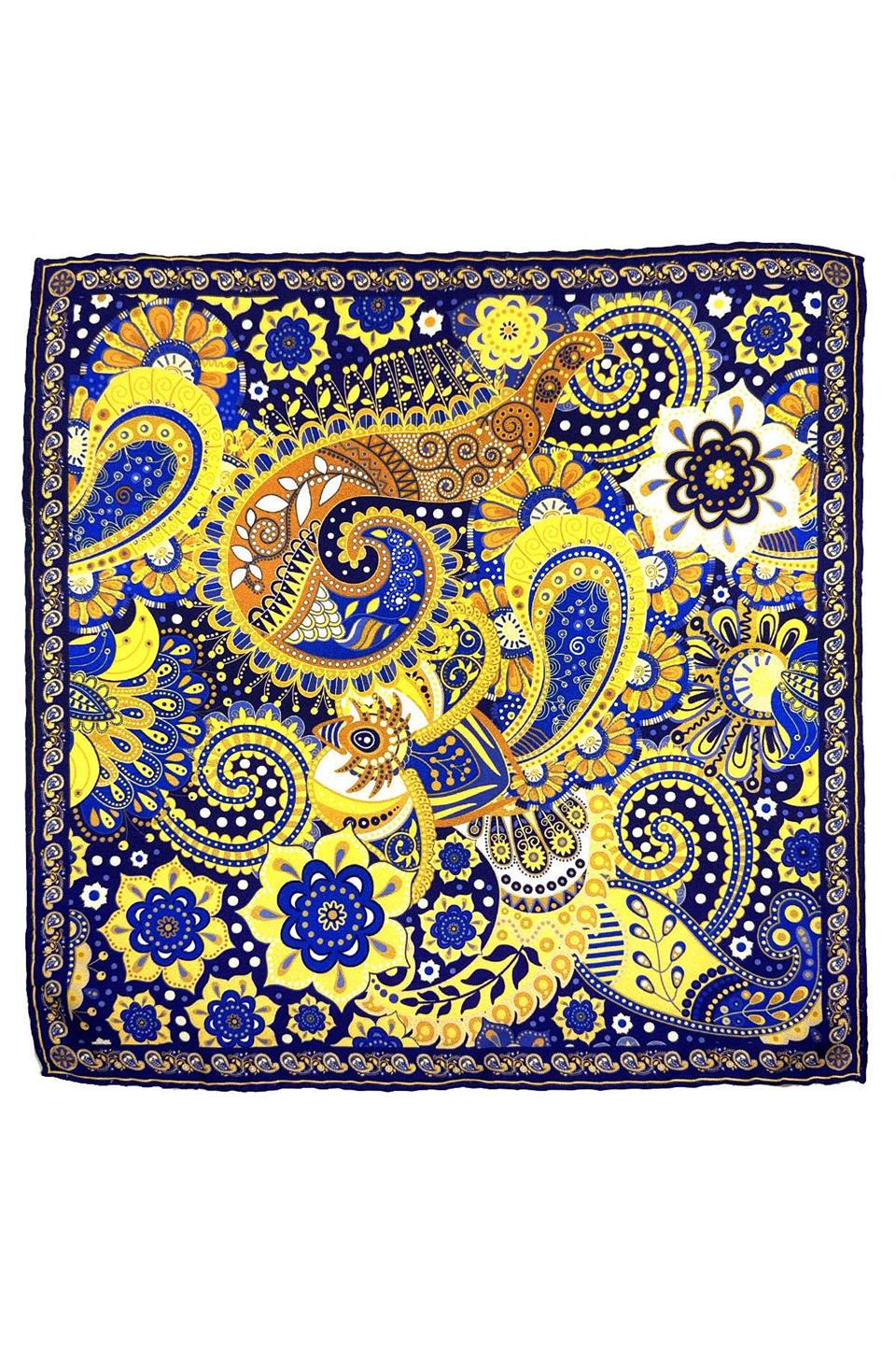 Sarı - Lacivert Şal Desen Erkek Cep Mendili SPS629-109