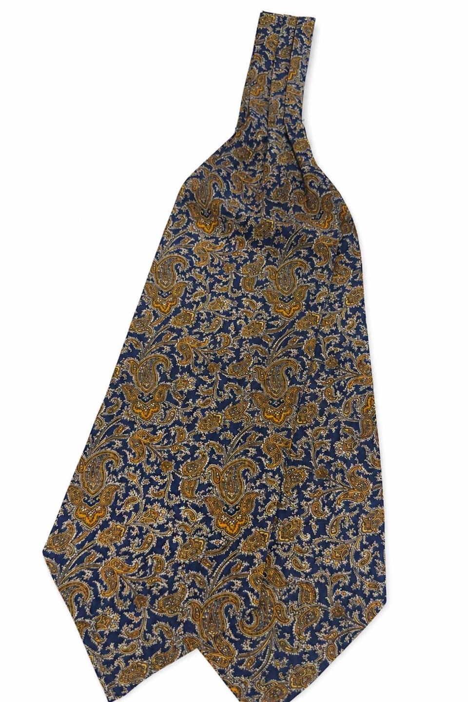 Sarı Lacivert Şal Desen İtalyan İpek Ascot Kravat SAC119