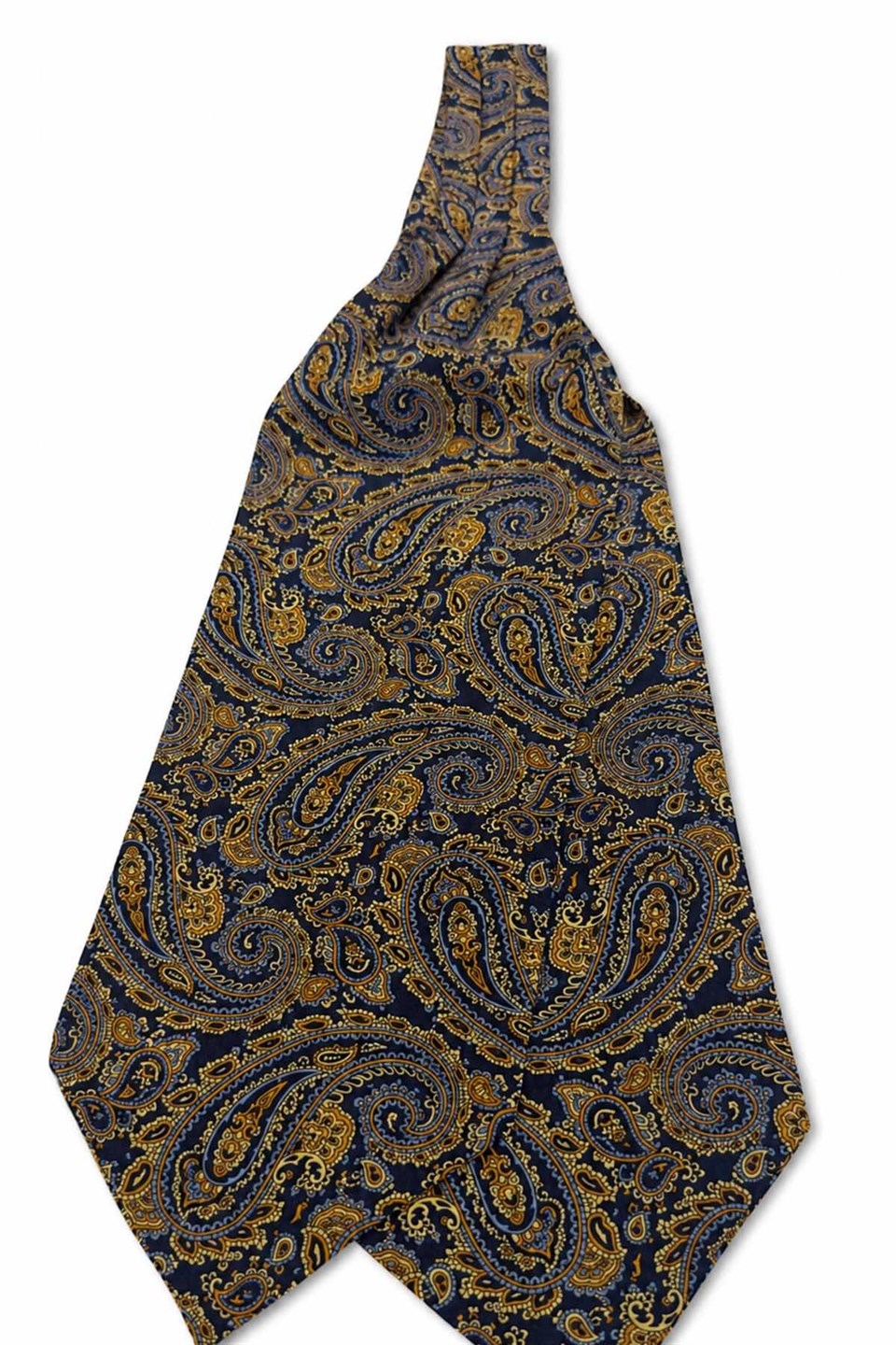 Sarı Lacivert Şal Desen İtalyan İpek Ascot Kravat SAC93