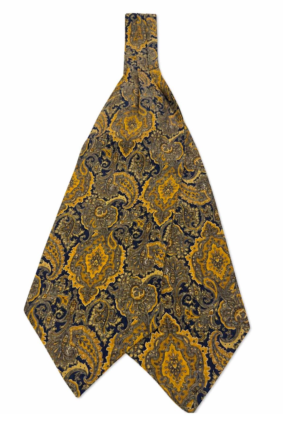 Sarı Lacivert Şal Desen İtalyan İpek Ascot Kravat SAC87