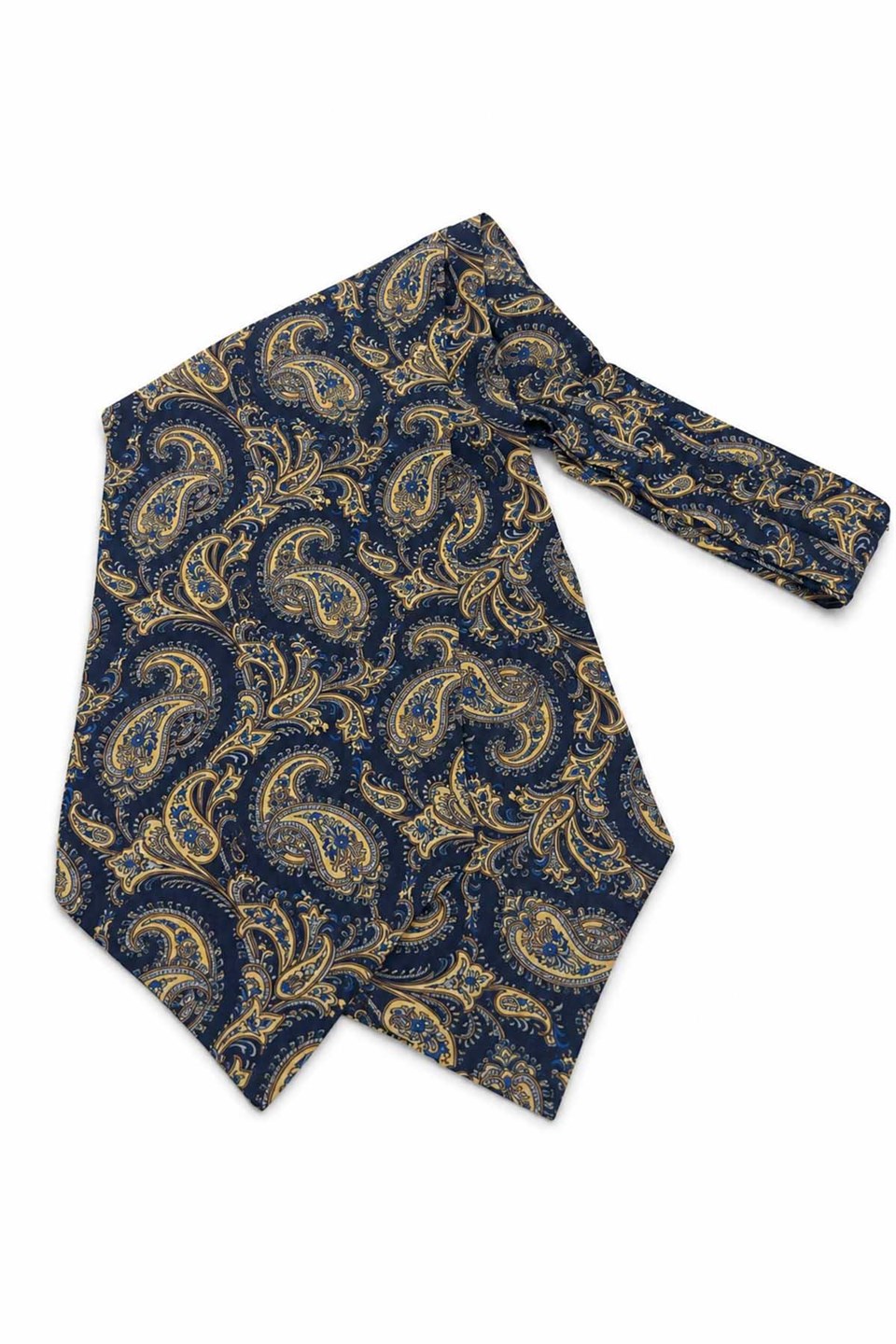 Sarı Lacivert Şal Desen İtalyan İpek Ascot Kravat SAC74
