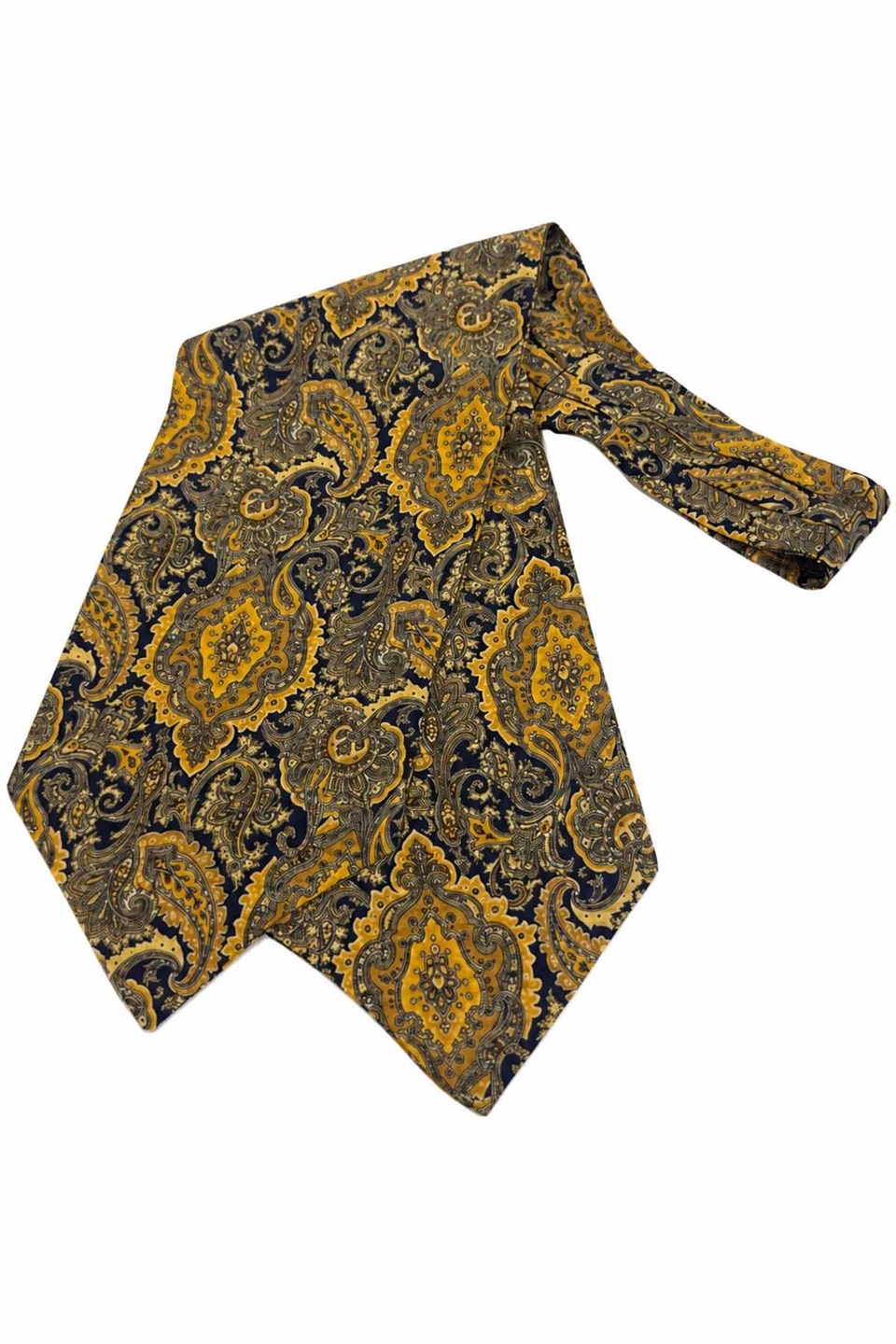 Sarı Lacivert Şal Desen İtalyan İpek Ascot Kravat SAC87