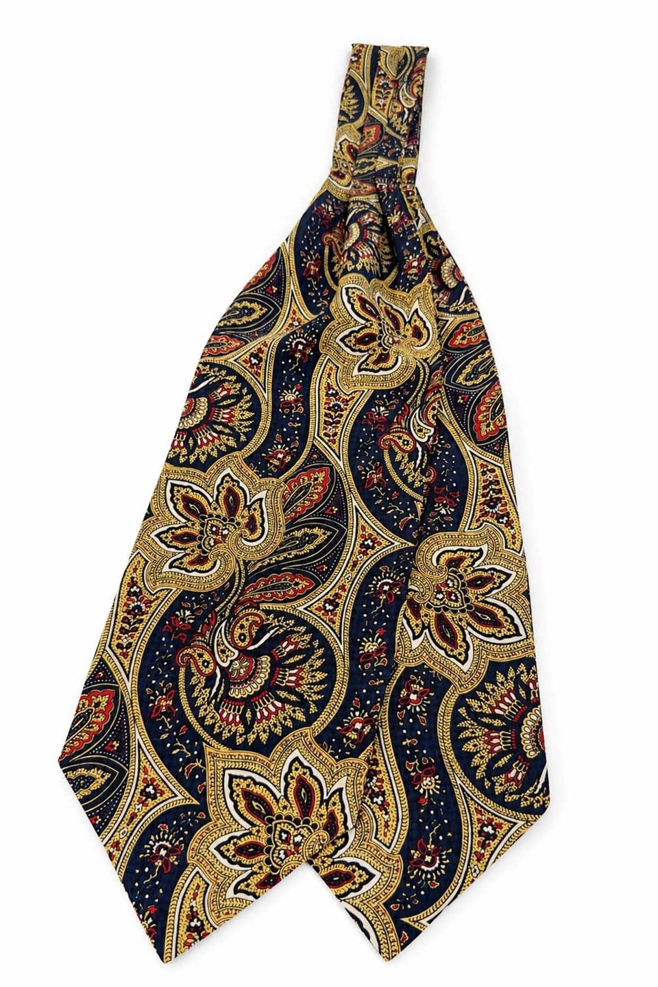 Sarı Lacivert Şal Desen İtalyan İpek Ascot Kravat SAC129