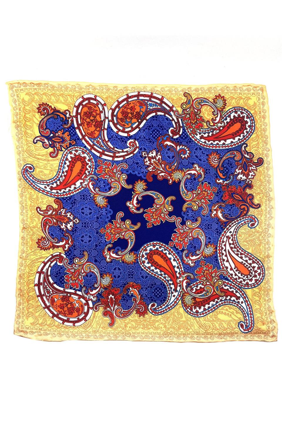 Sarı - Mavi Motif Desen Erkek Cep Mendili SPS555-32