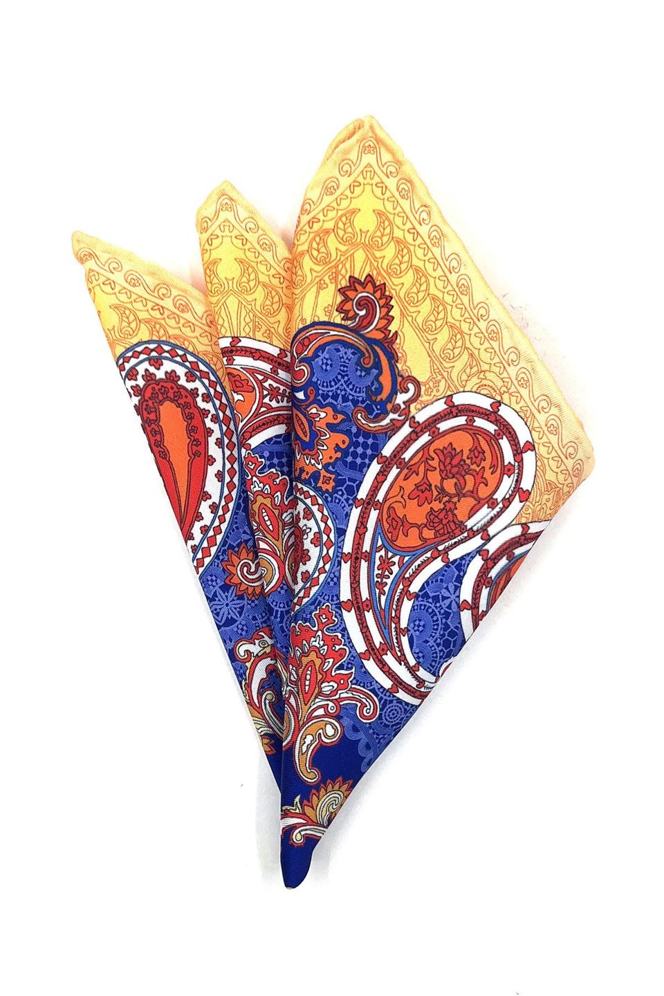 Sarı - Mavi Motif Desen Erkek Cep Mendili SPS555-32