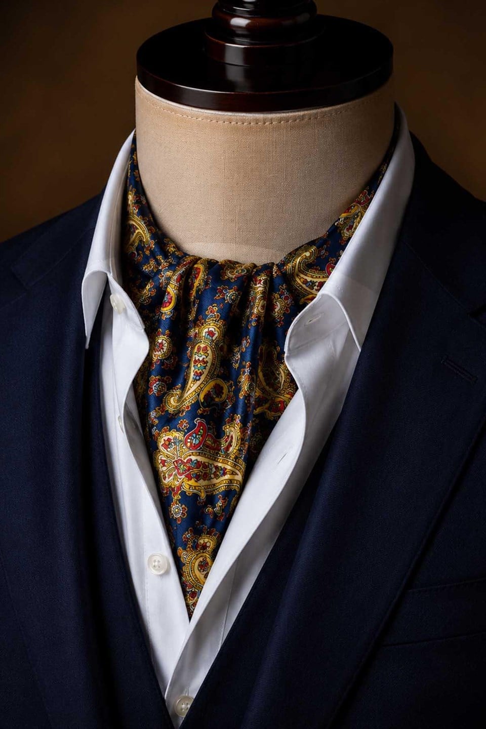Sarı Mavi Şal Desen İtalyan İpek Ascot Kravat SAC99
