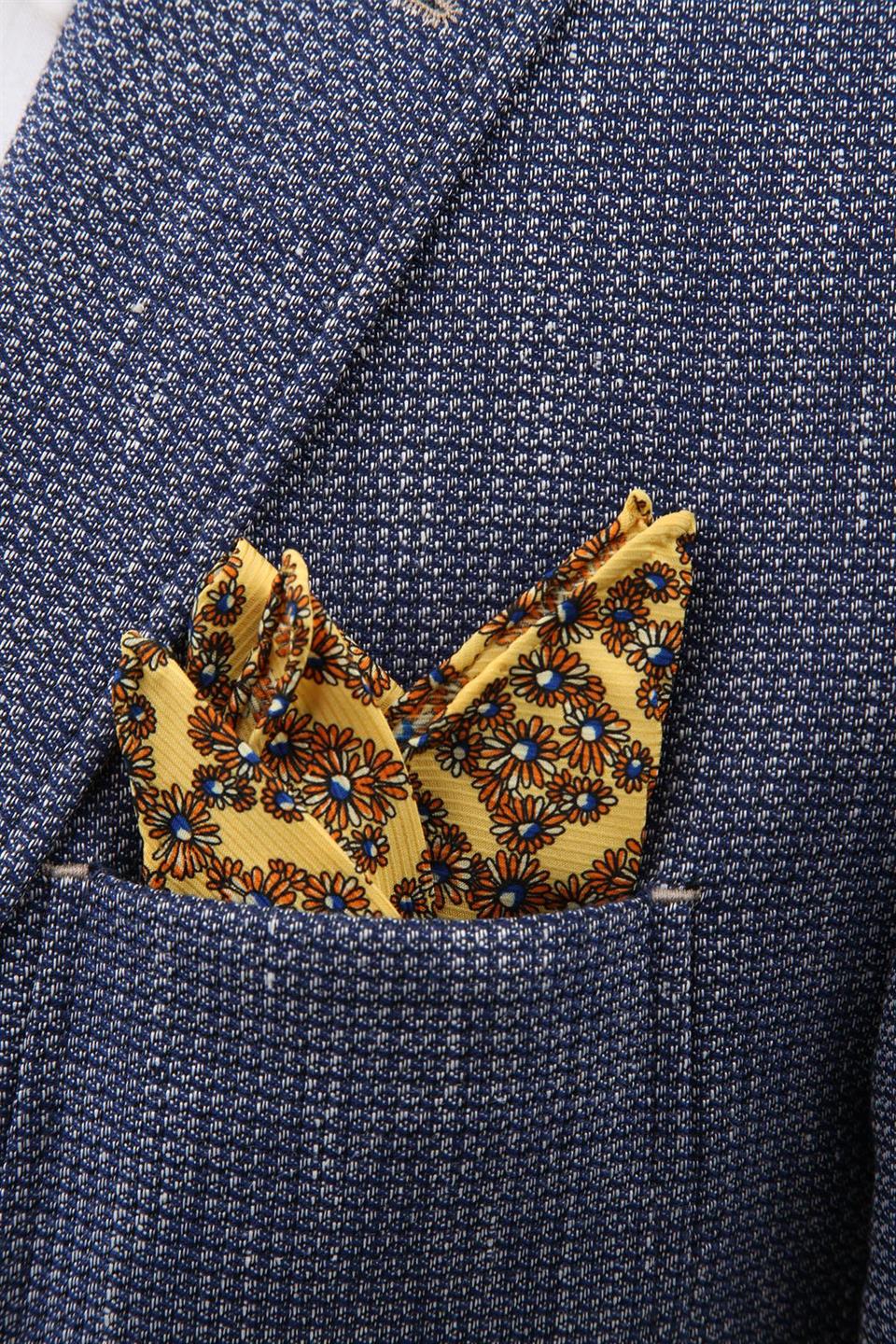 Sarı Motif Baskılı İpek Mendil SPS428