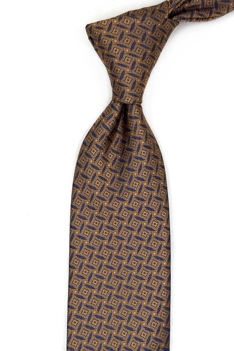 Sarı Motif Desen Mendilli Klasik Kravat KK13472