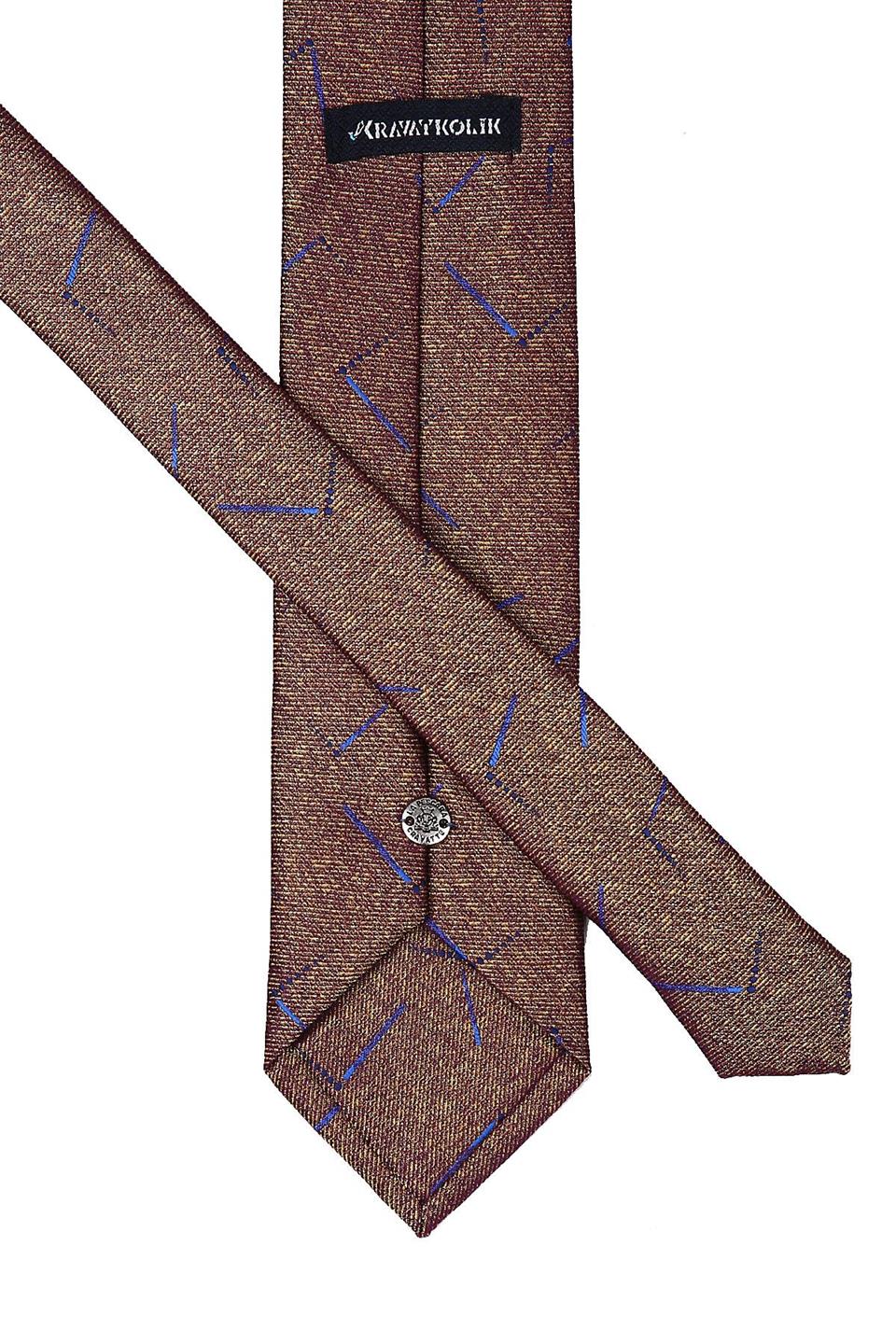 Sarı - Mürdüm Motif Desen Mendilli Klasik Kravat KK9593