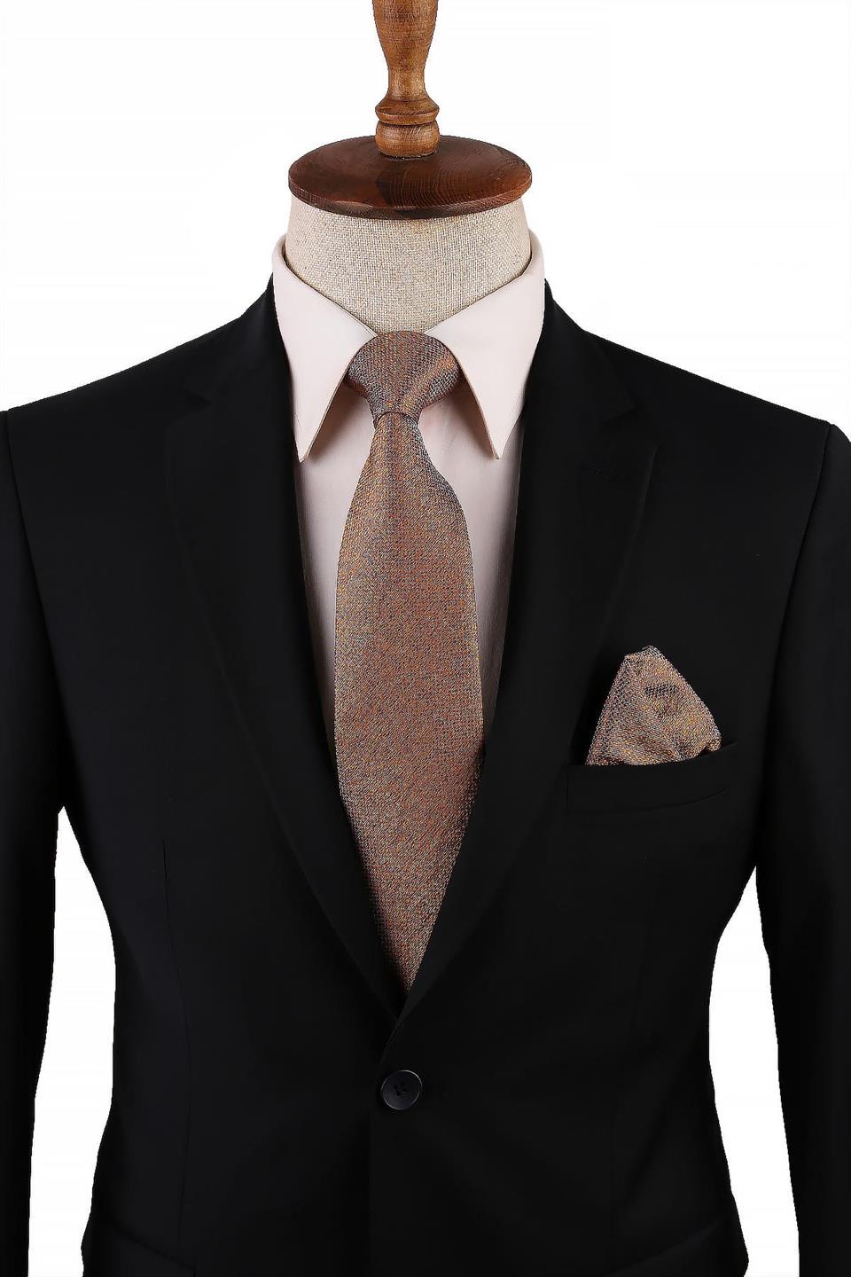 Sarı Nokta Desen Mendilli Klasik Kravat KK10734