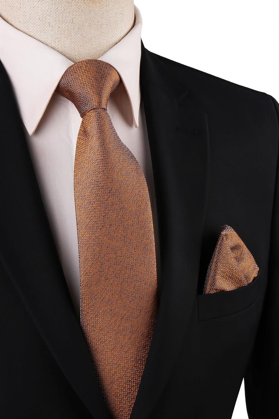 Sarı Nokta Desen Mendilli Klasik Kravat KK10734