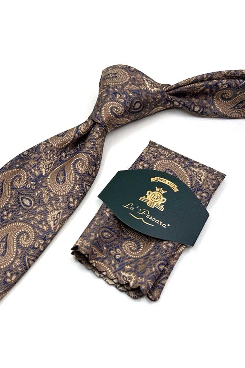 Sarı Şal Desen Mendilli Klasik Kravat KK13211