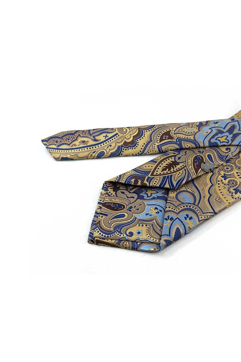 Sarı Şal Desen Mendilli Klasik Kravat KK13316