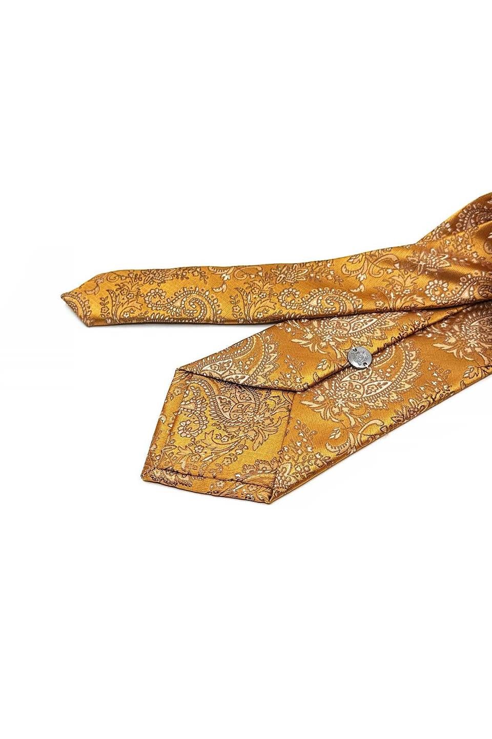 Sarı Şal Desen Mendilli Klasik Kravat KK13211