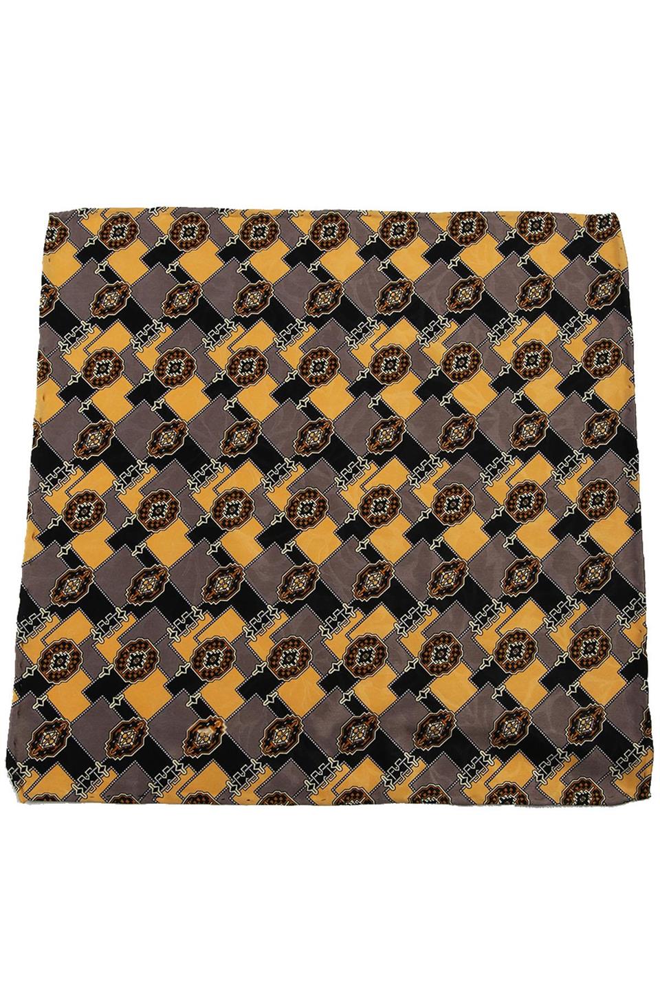 Sarı - Siyah Motif Baskılı İpek Mendil SPS321